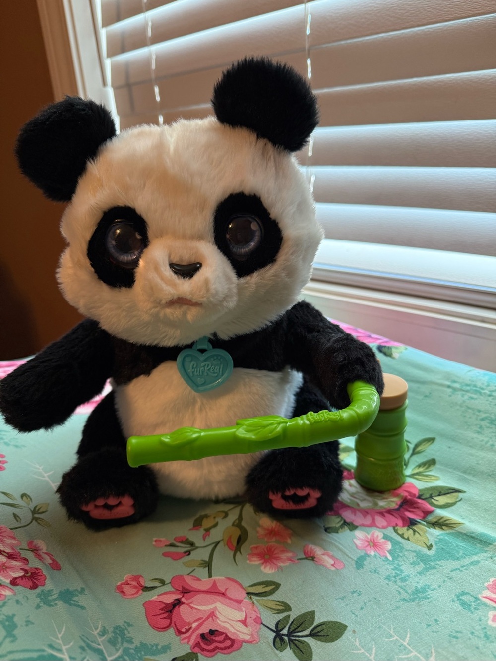 Black & White Panda Plush with Green Bamboo Toy
